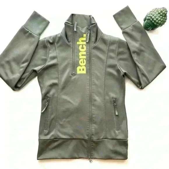 Bench Gray/Yellow Crop Neck Fleece Lined Thumb Hole Athletic Jacket Size M - Picture 1 of 14